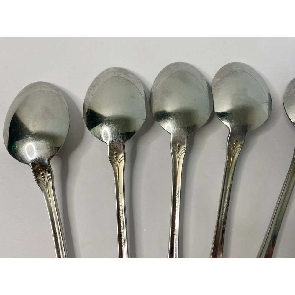 Towle Santa Barbara 18/8 Stainless Flatware Lot of 8 Soup Spoons Glossy China